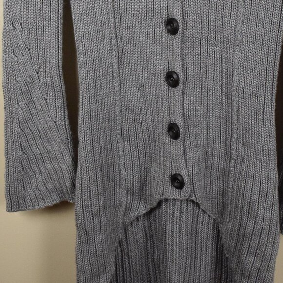 Kenar Wool Blend Grey Asymmetrical Neck Long Button Cardigan Sweater Winter Fall - Picture 8 of 13